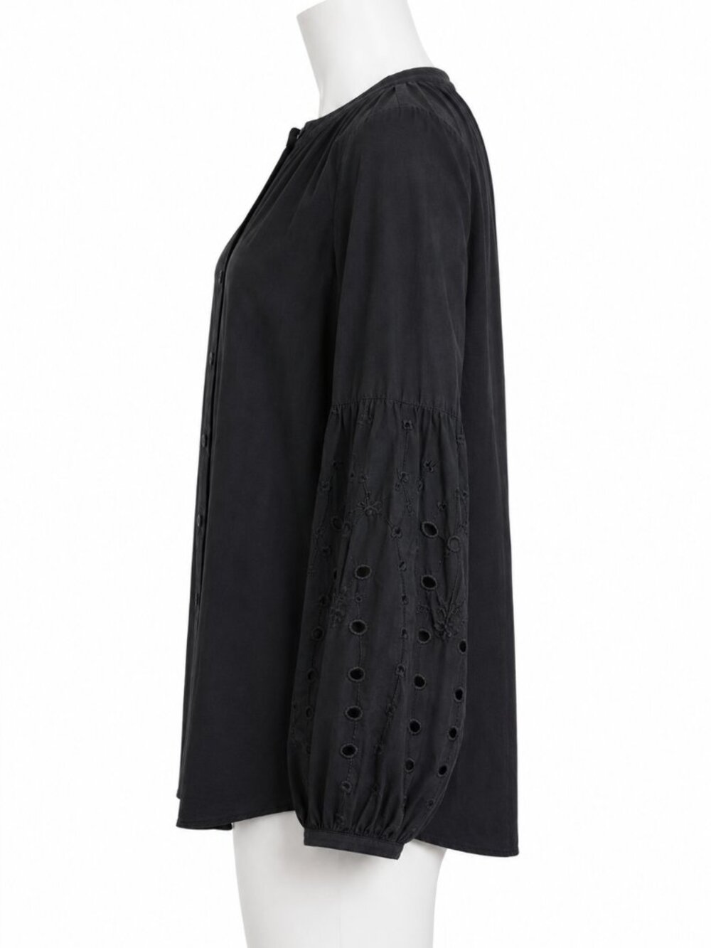 Old Navy Black Button-Up Blouse w/ Lace Sleeves Size M - Picture 6 of 8